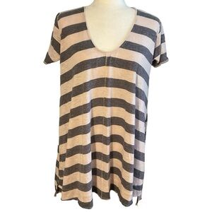 Free People We the Free Gray Pink Striped Scoop Neck Tunic Top Mini Dress Sz XS